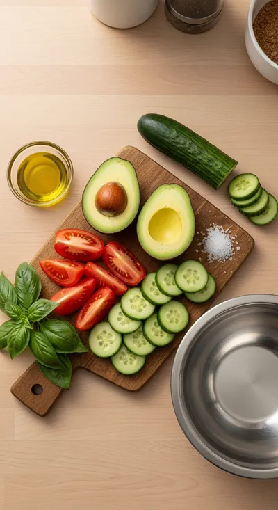Avocado Tomato Cucumber Salad - ingredients preparation
